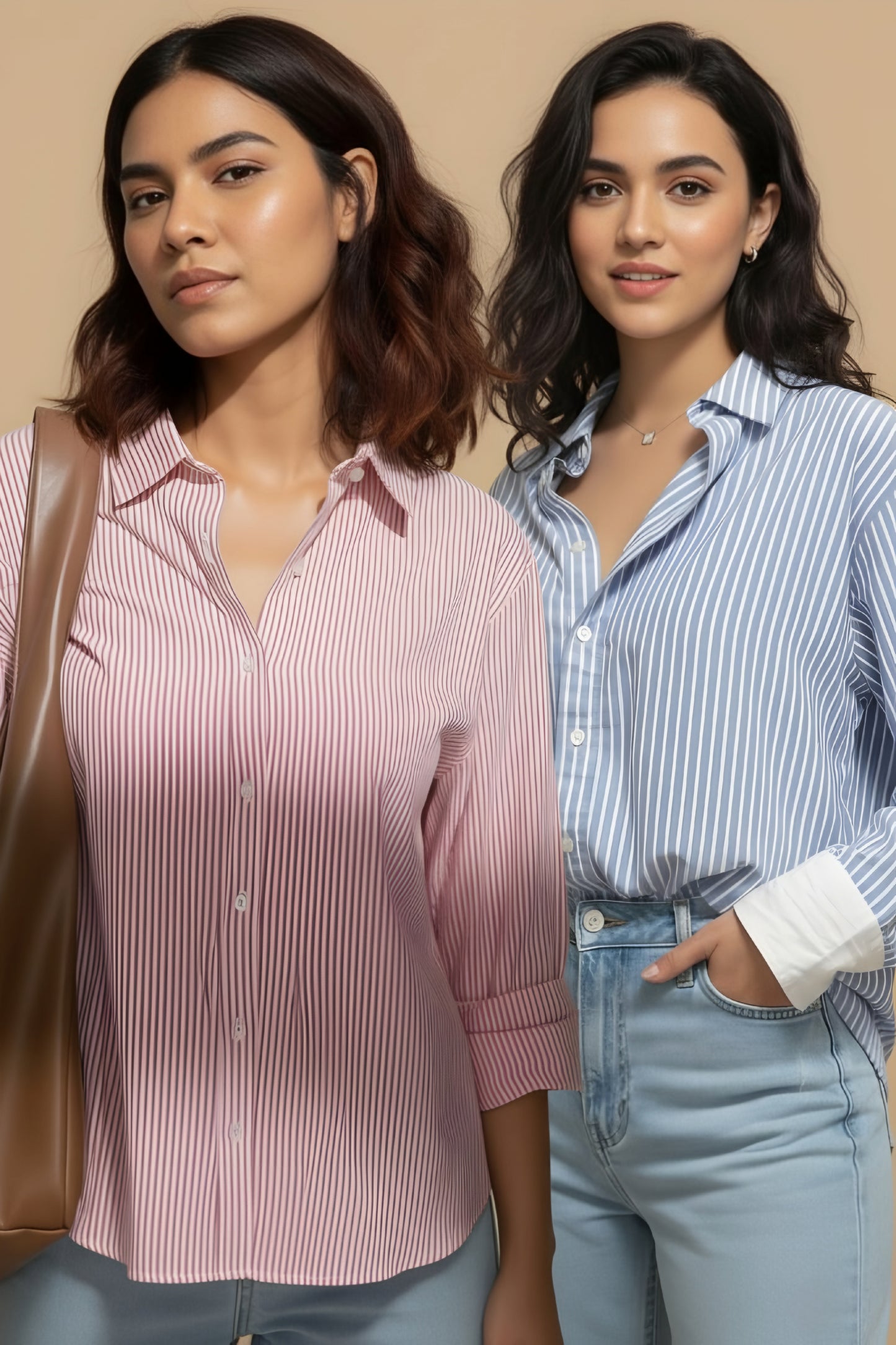 Korean Fit Blue & Pink Striped Shirts