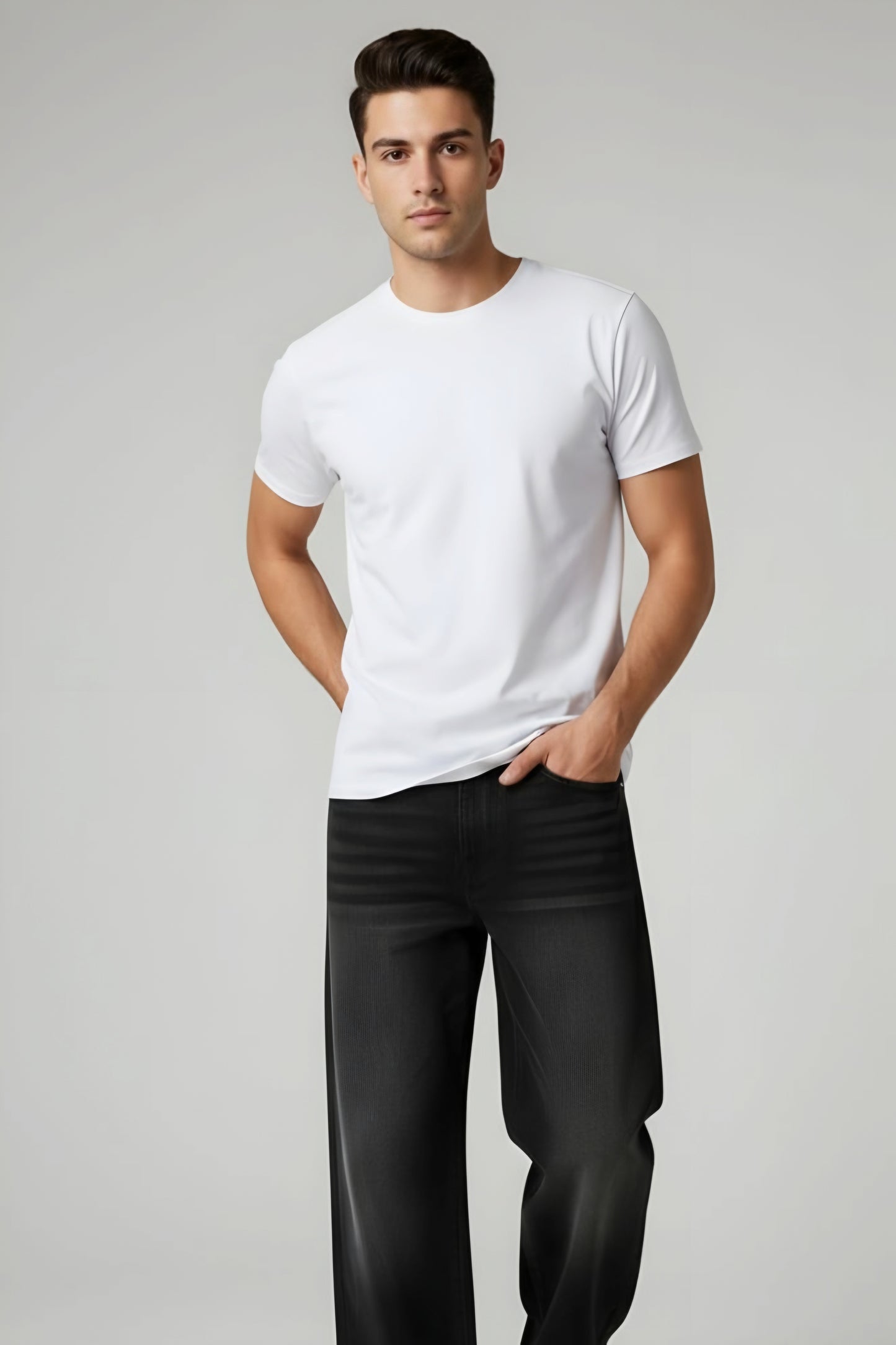 Mens Whisker Black Baggy Jeans