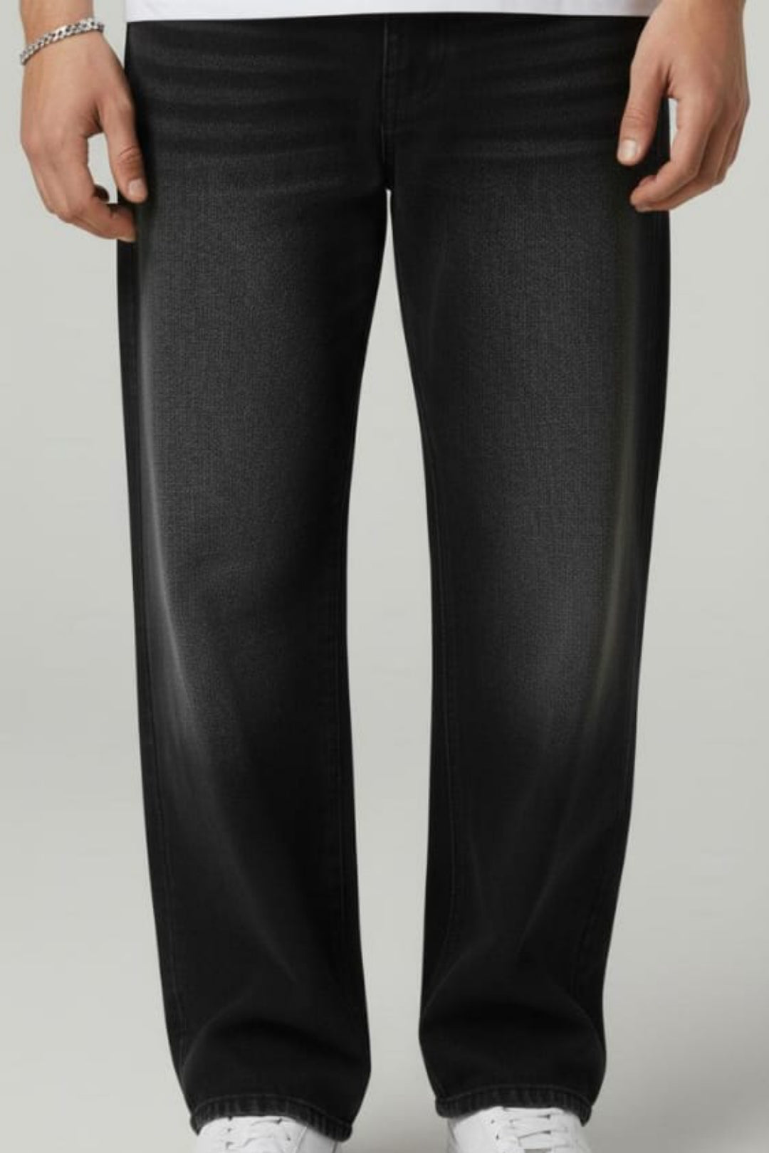 Mens Whisker Black Baggy Jeans