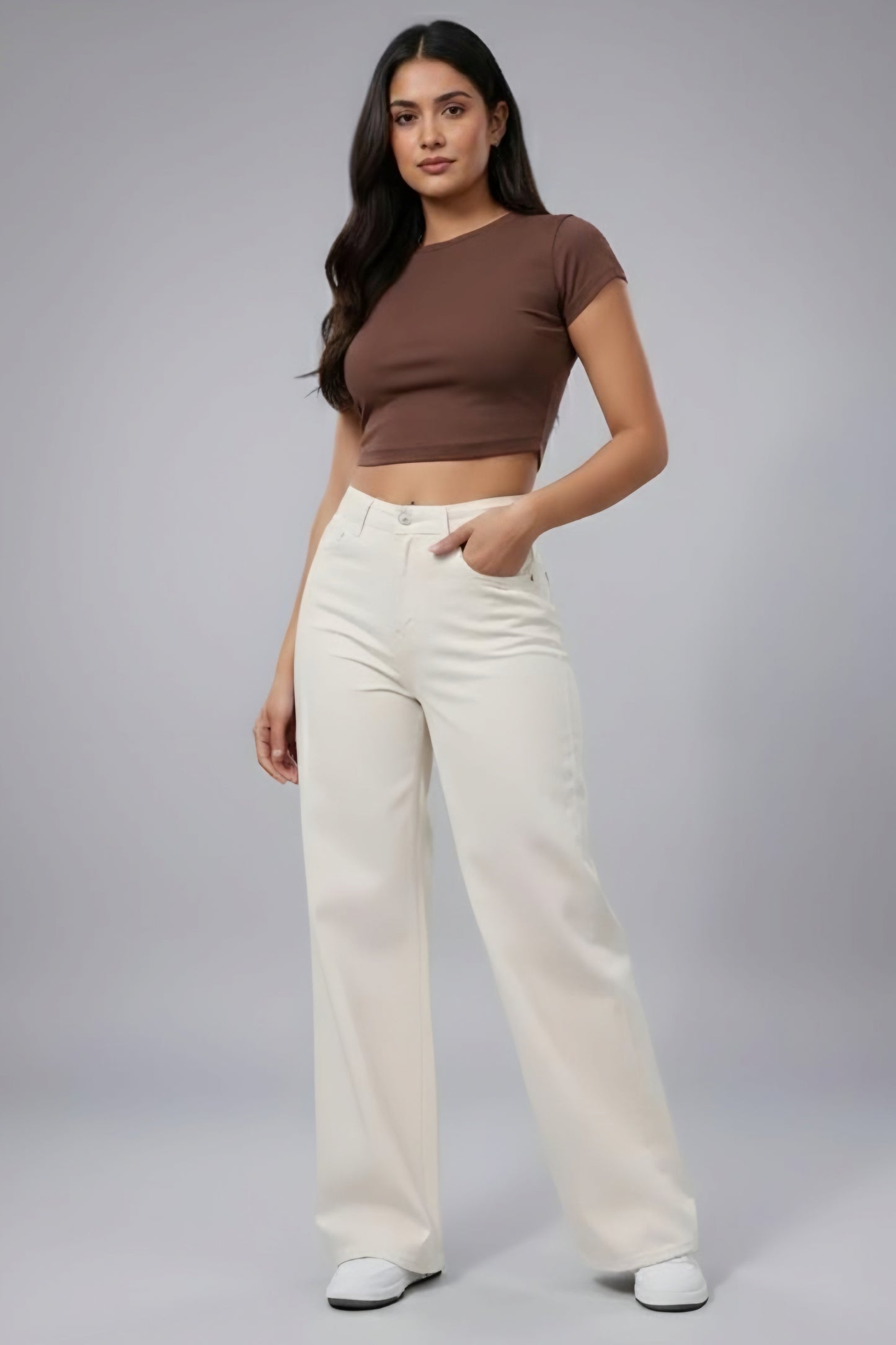 Womens Beige Baggy Jeans