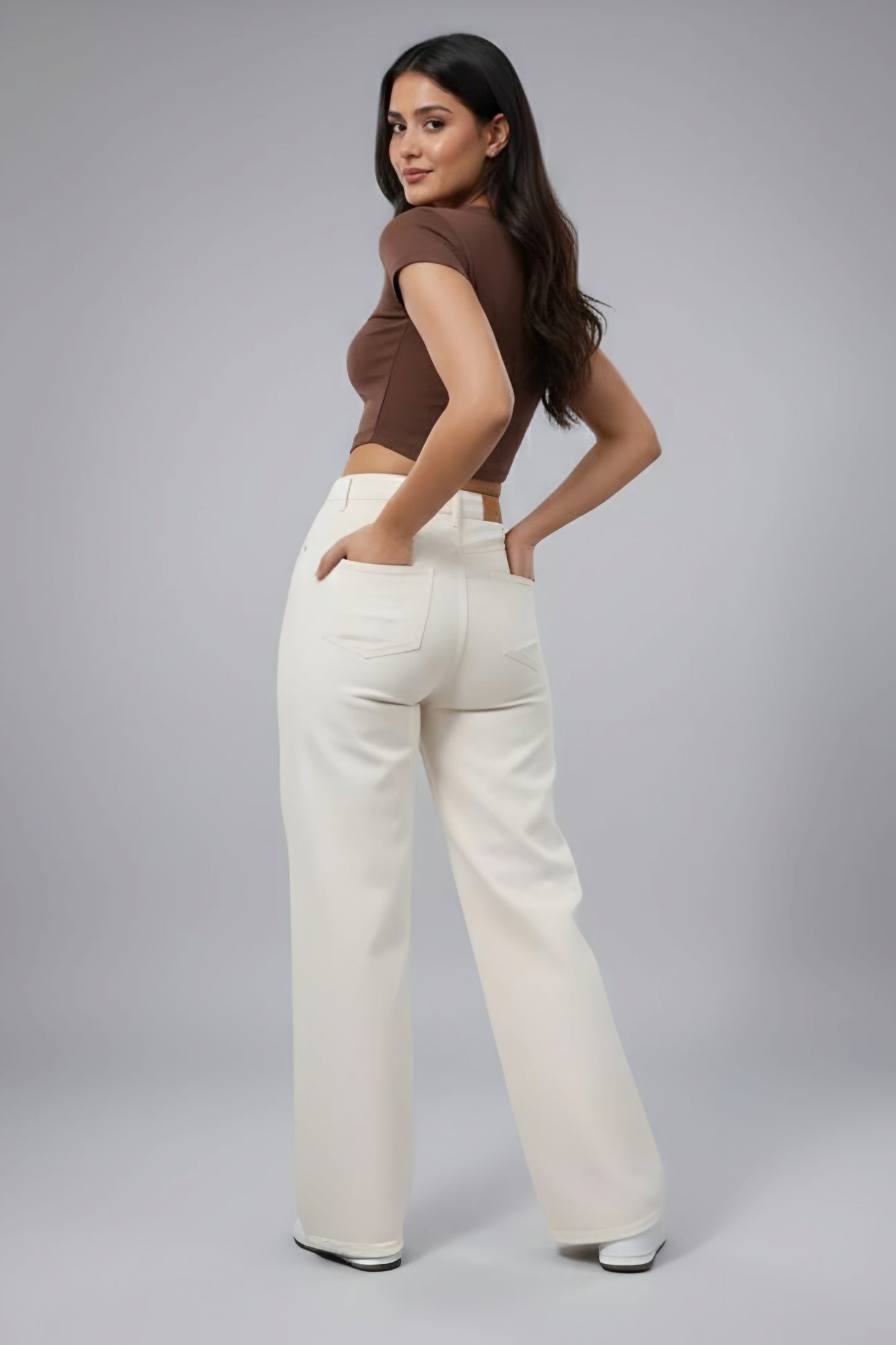 Womens Beige Baggy Jeans