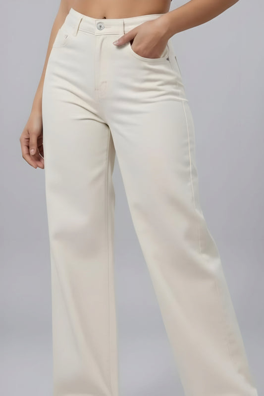 Womens Beige Baggy Jeans